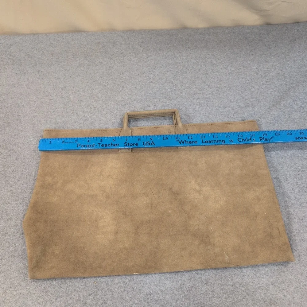 Tan Faux Suede Zippered Portfolio Document Bag with Top Handle